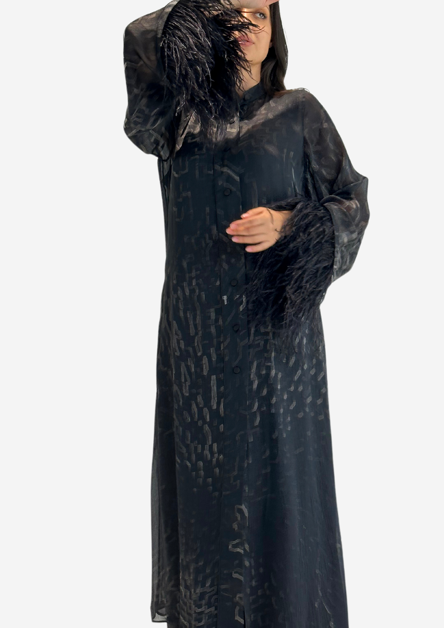 Black Abaya With Feather